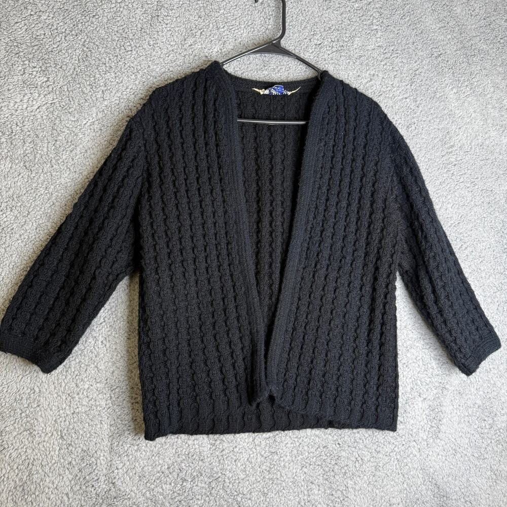Vintage Hedy Knit Cardigan Sweater Womens Small- Medium Black Open Front